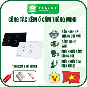 Công Tắc Thông Minh Kèm Ổ Cắm Hunonic Đen-Trắng│Công Tắc Cảm Ứng Đế Âm Chữ Nhật -2022