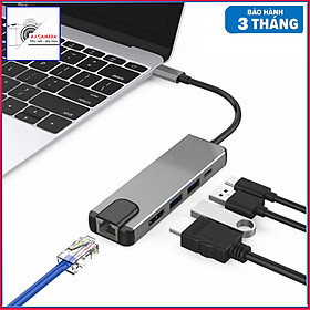 Hình ảnh Hub chuyển đổi USB-Type C 5in1 tích hợp cổng mạng Lan , cổng sạc nhanh PD Type C 3.0, 2 cổng  USB 3.0 và cổng HDMI chuẩn 4K dành cho Macbook, SamSung Dex, HP, Acer, Asus