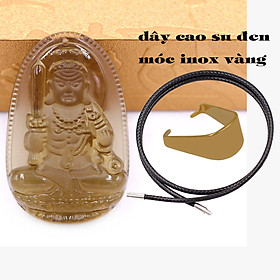 Mặt Phật Bất động minh vương đá obsidian 3.6 cm kèm móc và vòng cổ dây cao su đen, Mặt Phật bản mệnh