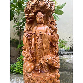 Tượng phật thích ca gỗ bách xanh kt cao 51×19×18cm 