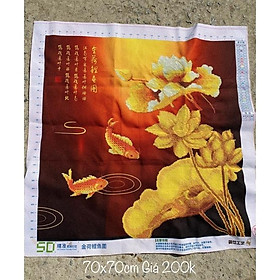 Tranh thêu cá chép hoa sen kim sắc