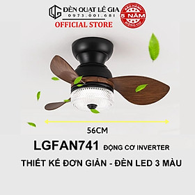 Quạt Trần Mini LÊ GIA LGFAN741 | Quạt trần mini gắn đèn động cơ hiện đại  | Đèn quạt trần cho phòng khách phòng ngủ { Hàng Chính Hãng }
