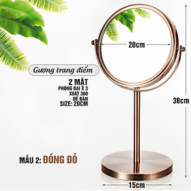 Gương trang điểm để bàn Đồng đỏ Copper, phóng đại zoom x3, 2 mặt xoay siêu nét Minh House