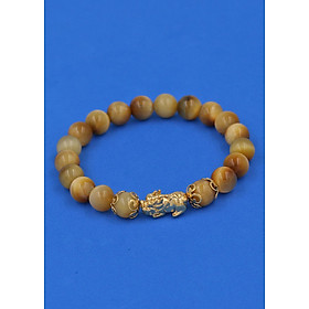 Vòng đeo tay Đá Măt Hổ Vàng 8 ly - cẩn Tỳ Hưu Phong Thủy inox vàng VMHVTHHKV8 - hợp mệnh Thổ, mệnh Kim