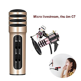 Hình ảnh Mic Livestream C7 Micro Thu Âm Karaoke Live Stream Âm Thanh Vượt Trội (Tặng Kèm Tai Nghe) Loại Cao Cấp Đủ Dây Kết Nối