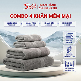 Mua Combo 4 Khăn: Khăn Tắm 70cmx140cm-Khăn Tắm 60cmx120cm-Khăn Gội 40x80cm-Khăn Mặt 30x50cm Cotton Chất Liệu Cao Cấp  Thấm