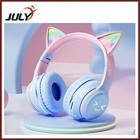 Tai nghe chụp tai BT612 kết nối bằng Bluetooth với thiết kế tai mèo dễ thương có thể gấp gọn tiện lợi kèm theo đèn led RGB - JL