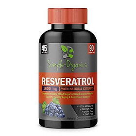 Resveratrol 1600mg per serving of Organic Trans-Resveratrol & Potent Antioxidants, Pure Extra Strength Complex, Anti-Aging, Radiant Skin, Blood Sugar and Immunity Support- 45 Day Supply