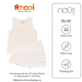 Bộ ba lỗ Nous trắng in trước ngực - Chất liệu Nu Air 95% cotton thiên nhiên