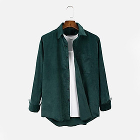Áo sơ mi khoác tay dài nam nhung tăm form đứng Lados - 8105 trẻ trung, dễ phối đồ, Hàn Quốc - Rêu,XXL