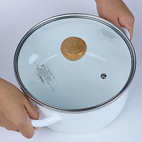 Nồi inox tráng men nắp kính dùng cho bếp từ Pearl Metal Amulet Ø22cm  (Đỏ/Trắng) - Hàng nội địa Nhật Bản |#nhập khẩu chính hãng