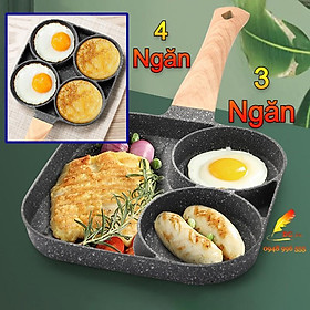 Chảo 4 Ngăn & 3 Ngăn Chống Dính Chiên Trứng Làm Bánh Chuyên Nghiệp Đá Maifan Siêu Bền Sử Dụng Mọi Loại Bếp