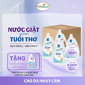 Nước Giặt Zily 3.8 Kg (4 Chai/thùng) - Tặng xả vải 1.8kg biển tình