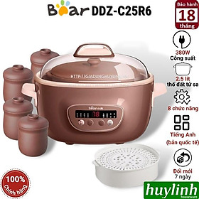Mua Nồi nấu cháo chậm thố đất tử sa Bear DDZ-C25R6 - 2.5 lít - kèm xửng hấp + 4 thố nhỏ - Hàng chính hãng