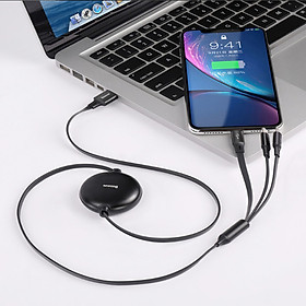 Dây cáp sạc 3 in 1nhãn hiệu Baseus CAMLT-ZY dây co rút, truyền tốc độ cao USB Type A to USB Type C/ Micro USB/ Lightning Fast Charging Cable