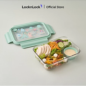 Hộp cơm nhựa 3 ngăn trong suốt  LocknLock 750ml - LCB501 và 1L - LCB502 - 2 màu (Tím, Xanh)