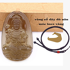 Mặt Phật Đại thế chí obsidian ( thạch anh khói ) 5 cm kèm vòng cổ dây dù nâu - mặt dây chuyền size lớn - size L, Mặt Phật bản mệnh