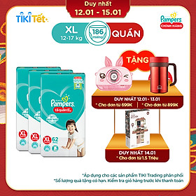 Combo 3 Tã quần Pampers giữ dáng cực đại XL62 - Size XL (62 Miếng x 3 Gói)