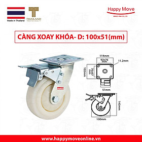 Bánh xe đẩy nhựa trắng tải nặng càng xoay có khóa - 100-125-150-200mm - Happy Move Thái Lan
