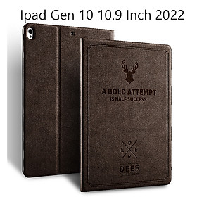 Bao Da Cover Dành Cho Ipad Gen 10 10.9 Inch 2022 Vân Da Tuần Lộc - Nâu Sậm