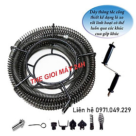Mua bộ dây thông tắc cống đường ống lò xo 16mm có thể dùng dùng máy khoan và tay quay