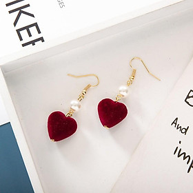 Bông tai hình trái tim phiên bản love pompoms Hàn Quốc