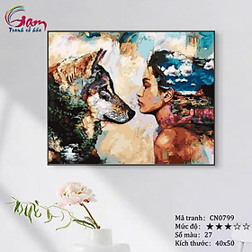 Mua Tranh sơn dầu số hóa tô màu tự vẽ - CN0799 Tranh tự tô con người và động vật cô gái và chó sói