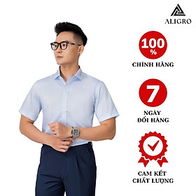 Áo sơ mi nam ngắn tay ALIGRO màu xanh vải cotton chống nhăn, kháng khuẩn cao cấp form slim vừa công sở ALGS-C114