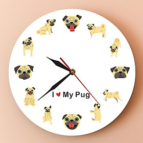 Wall Clock Silent Non Ticking Cartoon Round Analog Dog Theme Clock 30cm for Dining Room Home Bedroom Living Room Decoration