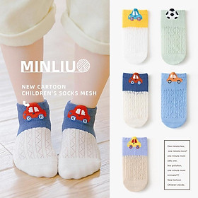 Set 5 đôi tất lưới thông hơi mẫu ô tô phù hợp cho 4 mùa cho bé từ 1-3 tuổi