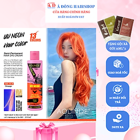 Kem nhuộm tóc Semi UV Neon Không Amoniac trên nền tóc tẩy Level 9 - Orange Màu Cam 200ml + Gội xả gói Karseell 15ml