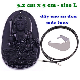 Hình ảnh Mặt Phật Văn thù đá thạch anh đen 5 cm kèm vòng cổ dây cao su đen - mặt dây chuyền size lớn - size L, Mặt Phật bản mệnh