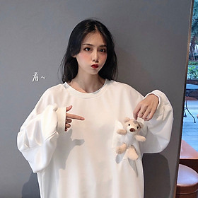 IELGY (M-2XL 3 colors) Bear plush sweater women thin loose round neck long sleeve casual top