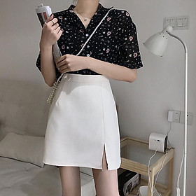 Váy chữ A ngắn xẻ trước màu trắng CRCAV16