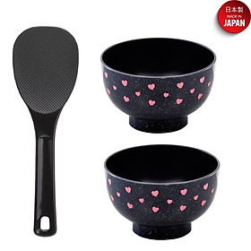Mua Combo bát nhựa tròn họa tiết trái tim 390ml + Muôi xới cơm chống dính 22cm - nội địa Nhật Bản