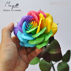 Hoa giấy handmade trang trí, Hoa hồng Rainbow cành lớn, Maypaperflower - hoa giấy nghệ thuật, hoa cắm bình, decor nhà ở