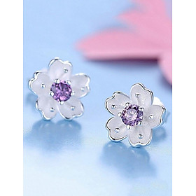 Hoa tai bạc - Bông tai hoa mai pha lê hồng [TS-HT-Z031-2]