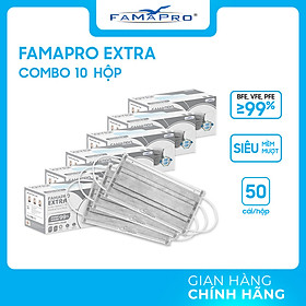 [HỘP - FAMAPRO EXTRA] - Khẩu trang y tế kháng khuẩn 4 lớp Famapro Extra (50 cái/ hộp)