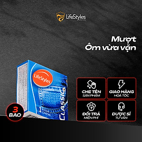 Bao Cao Su LifeStyles Classic Thiết Kế Mỏng, Ôm sát vừa vặn, Nhiều Gel Bôi Trơn - Hộp 3 bao