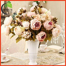 Hoa giả - cành hoa mẫu đơn Peony 8 bông cỡ lớn biểu tượng cho sự giàu sang, phú quý trang trí nhà cửa, văn phòng