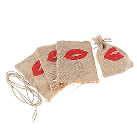 12Pcs Lip Print Drawstring Burlap Bags Tea Bags Souvenir Gift Candy Bag