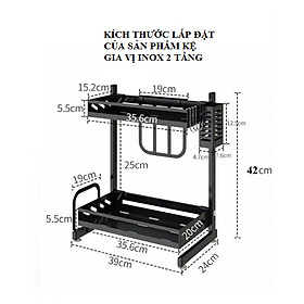 Kệ đựng gia vị 2 Tầng kèm phụ kiện siêu tiện dụng, phủ sơn tĩnh điện, Kệ gia vị nhà bếp inox đa năng, cao cấp- GD478-KGVDEN-2TPK