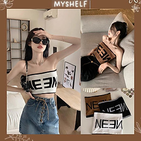 M48. Áo ống có mút croptop - Áo Bra Quây Không Dây in chữ cá tính - Áo ống thể thao, tập gym