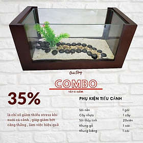 Bể cá mini KHUNG GỖ nâu kèm phụ kiện đầy đủ dành cho nuôi cá cảnh mini