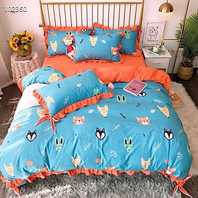 Bộ Chăn Ga Gối Chất Liệu Cotton Silk Bèo Nơ Cute Nhập Khẩu 4 Món - loại 1