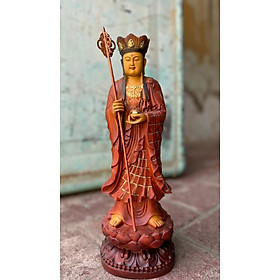 Tượng điêu khắc phật địa tạng vương bồ tát bằng gỗ hương đá pu giả cổ kt cao 50×15cm