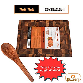 Mua Thớt Gỗ Teak BUZEN Chữ Nhật Cao Cấp 25x35x2.5cm Gỗ Cao Cấp Không Ra Mùn Dăm  Bảo Vệ Lưỡi Dao  Có Kiểm Định An Toàn ( Dùng Cắt thái băm nhẹ cho gia đình)