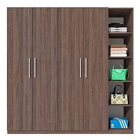 Tủ quần áo gỗ MDF Tundo 4 cánh 5 ngăn màu nâu 220 x 55 x 220cm