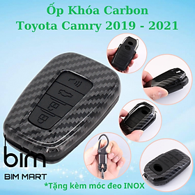 Ốp Vân Carbon Lót Silicon Bọc, Bảo Vệ Chìa Khóa Xe Toyota Camry 2019 - 2021 ( Tặng kèm móc đeo INOX )