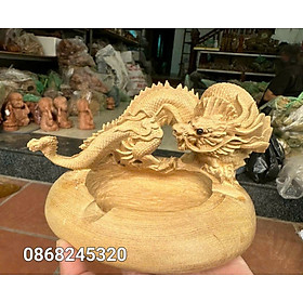 Mua Gạt tàn khắc rồng bằng gỗ bách xanh thơm phức kt 15x10×9cm